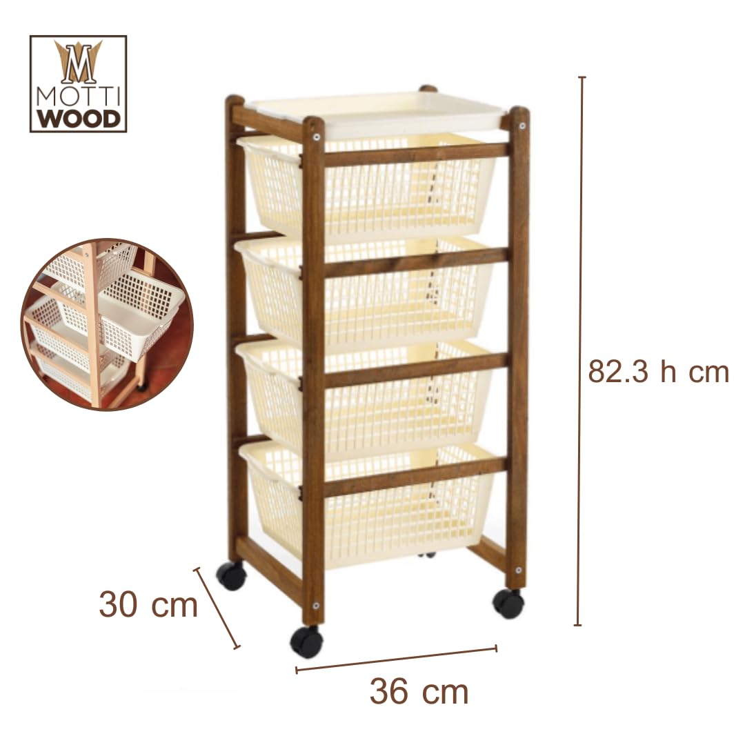 Carrito de cocina con 4 cestas, de madera de haya natural, 36,2 x 30 x 82,3 cm, montado, fabricado en Italia (natural)