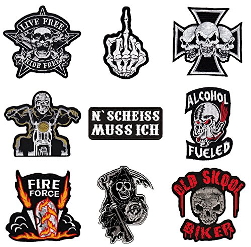 Biker Tattoo Aufnäher Spar-Set 9 Stück Bügelbilder Applikation