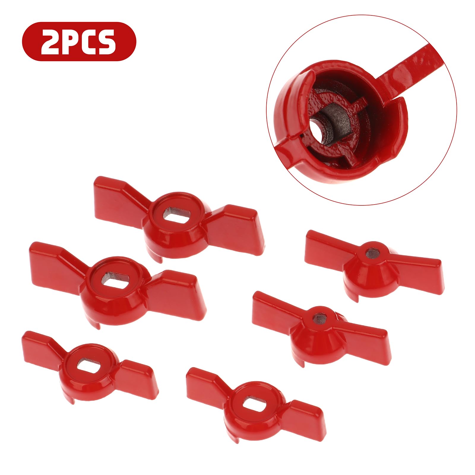 Set di Maniglie per Valvole in Alluminio a 2 Pezzi, Maniglia a Farfalla Rossa per Valvole a Sfera, Accessorio per Chiave a Dadi