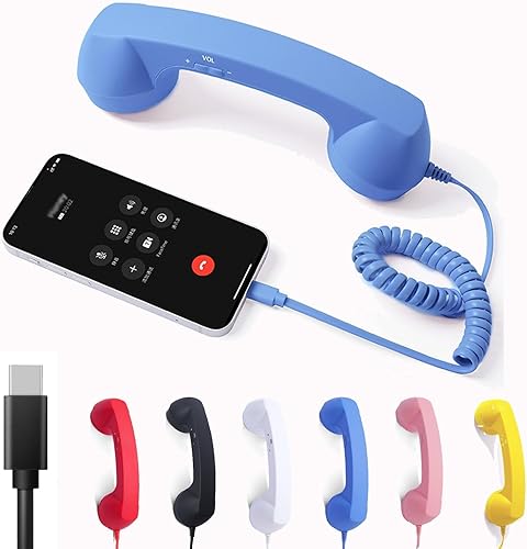 Miniatura 8 de Auricular retro para teléfono: conecta a través de USB-C | Vibe clásico vintage para tu teléfono móvil (puerto USB-C negro) Puerto USB-C