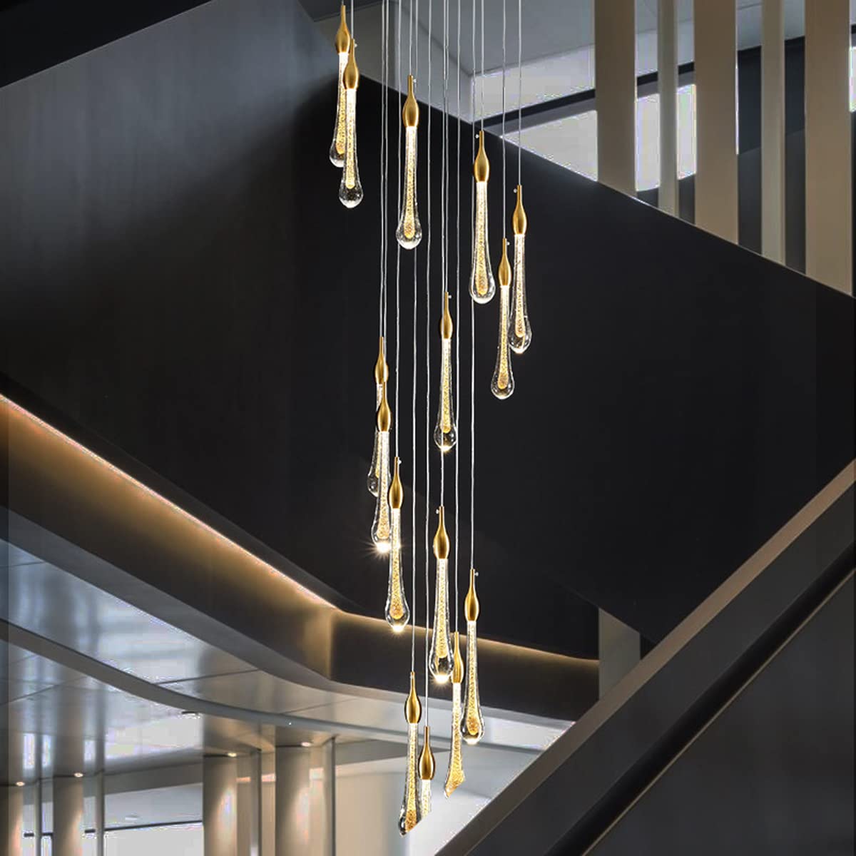 HYJAUSXB Luxury Nordic Crystal Pendant Light Fixture for Modern Villa Duplex Living Room Rotating Staircase Design Long with 3 Heads