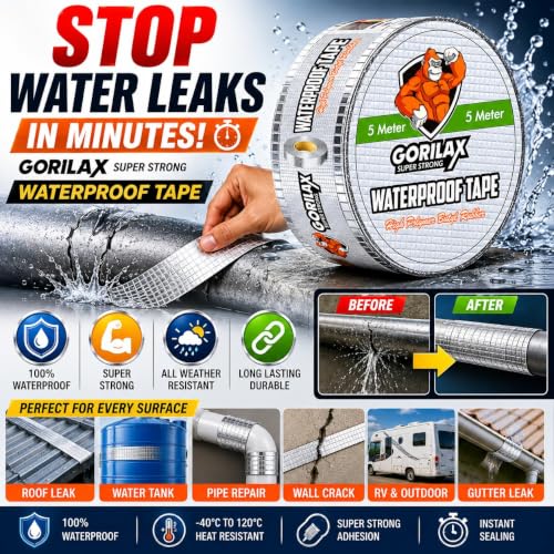 Image of Super Strong Adhesive Waterproof Repair Tape for Roof Leak, Pipe, Water Tank, Window Gap & Crack | Heavy Duty Aluminum Butyl Seal Tape, Permanent Leak Repair (10 CM x 5 Meter)
