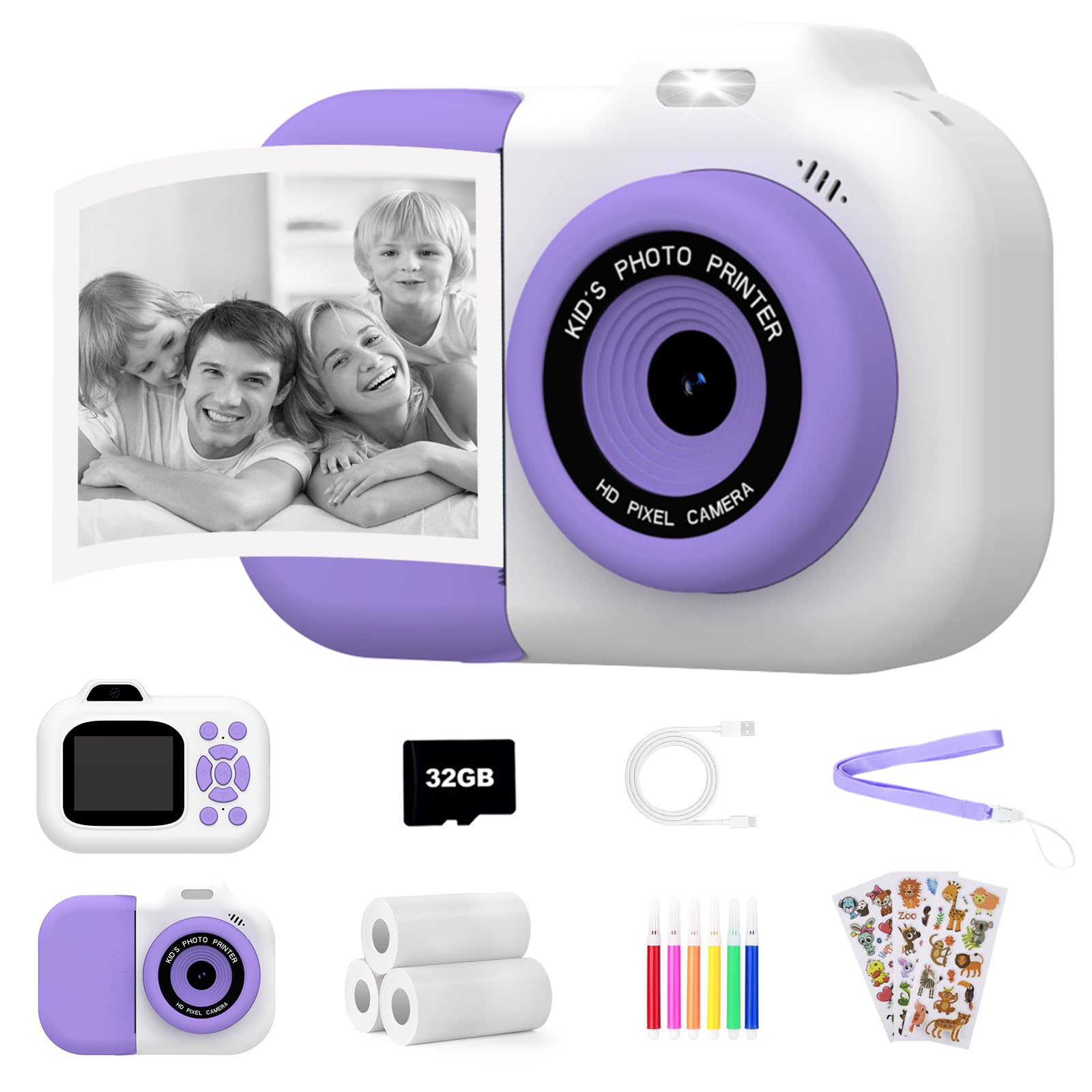 Kids Camera Instant Print,1080P Kids Instant Digital Cameras That Print Photos,Children Christmas Birthday Gifts for Girls Age 3-12,Portable Toy for 4 5 6 7 8 9 10 11 12 Year Old Girls Boys (White)