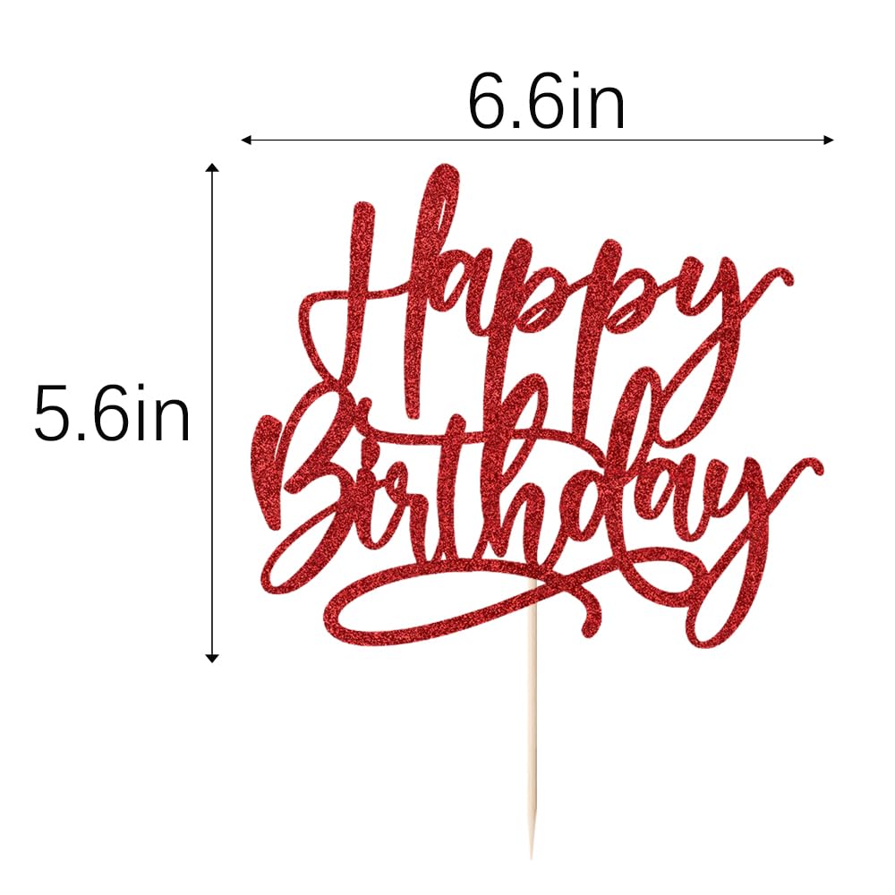 Kaoenla Decoración para tartas de feliz cumpleaños con purpurina, decoración de pastel de feliz cumpleaños con purpurina dorada, adecuada para decoración de fiestas para aniversario/cumpleaños (rojo)