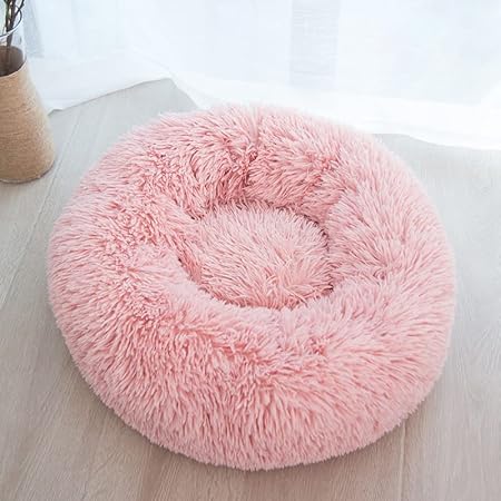 Cama para Perros 40CM Cama para Mascotas, Redonda Cama Gatos Pequeño con Parte Inferior Antideslizante Adecuado Cálido Felpa Cama Cojin Interior Invierno para Gatos y Perros Pequeños (S-Rosa)