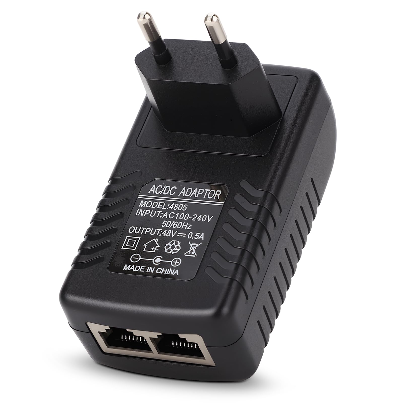 Zunate Adattatore Ethernet per Iniettore Poe da Parete 48V 0,5A Alimentatore per Telecamera per Telefono IP (Spina UE)