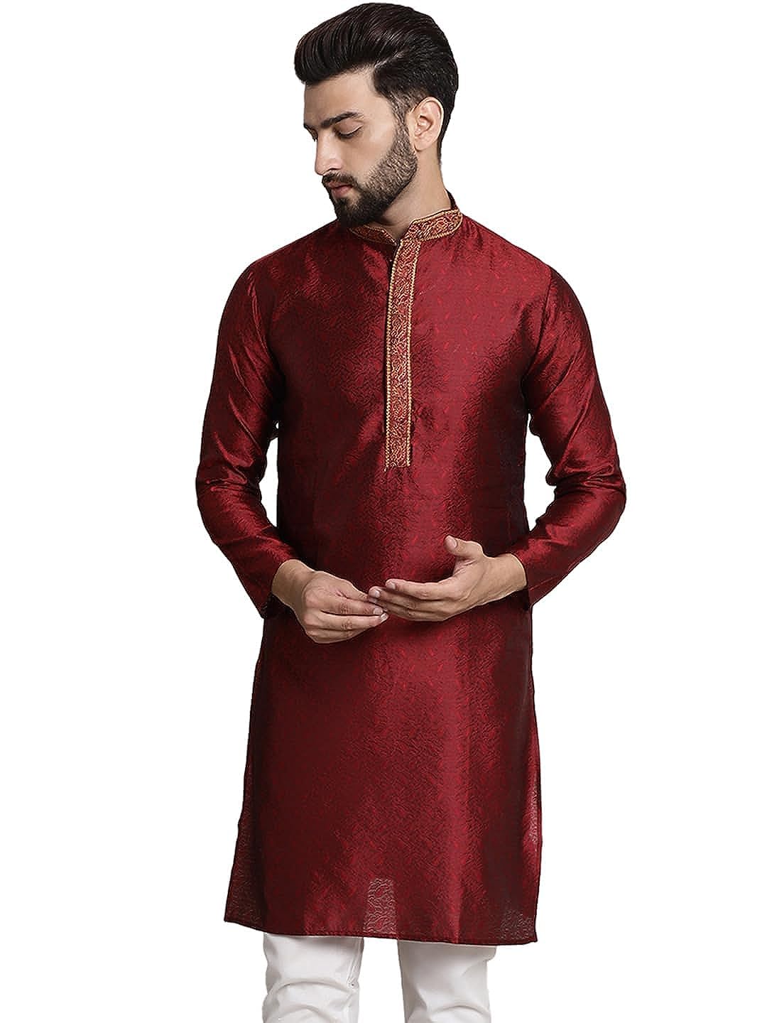 royal kurta Men's Silk Blend Black Color only Long Kurta with Neck Embroidery-picture-39