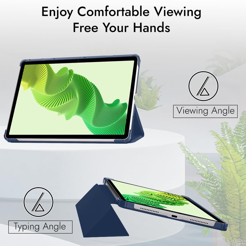 Image of Robustrion Cover for Realme Pad 2 Cover Case 11.5 inch, Transparent Back Flip Case Cover for Realme Pad 2 Tablet Cover - Navy