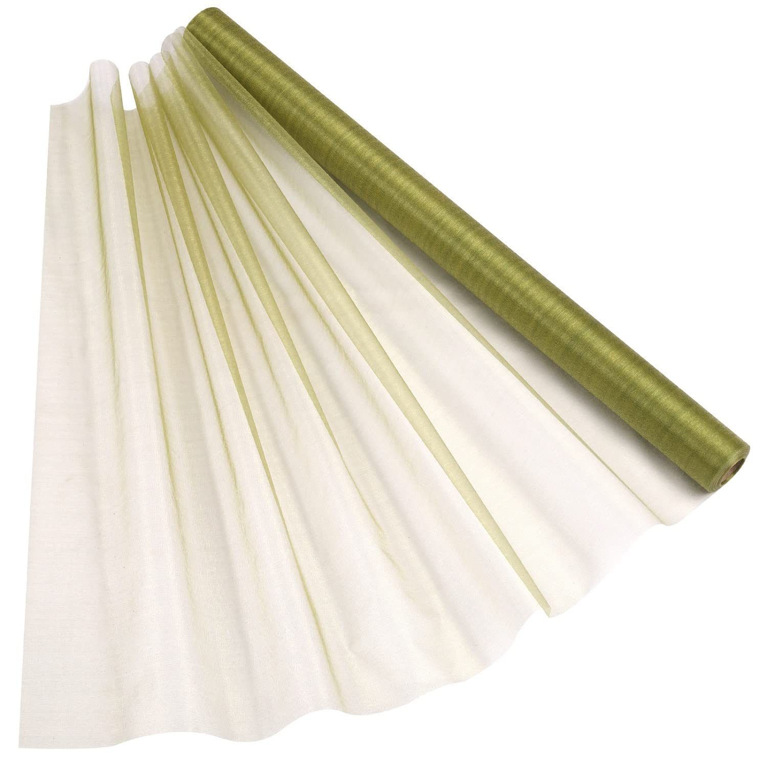 WedDecor 15m x 70cm Snow Sheer Olive Green Organza Roll Sash Glitter Fabric for Table Runner Sashes Wedding & Christmas Decoration, Party Favours, Chair Cover Bows, Ribbon Crafting Supplies, 1pc