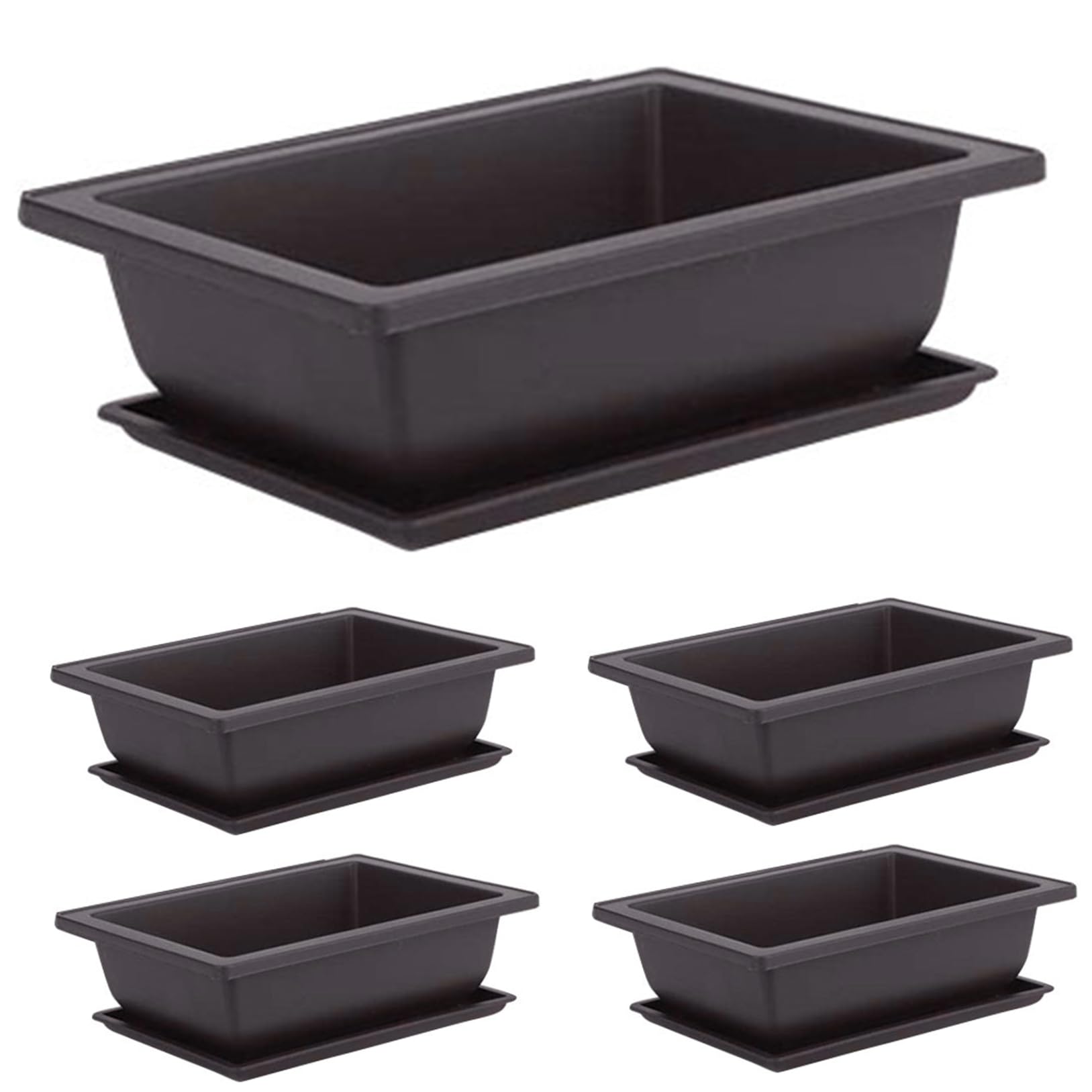 Pineeseatile 5 Sets Bonsai Pot Square Plastic Plant Pot with Saucer 6.3x4.7x2.3 Inch for Flower Succulent Growing