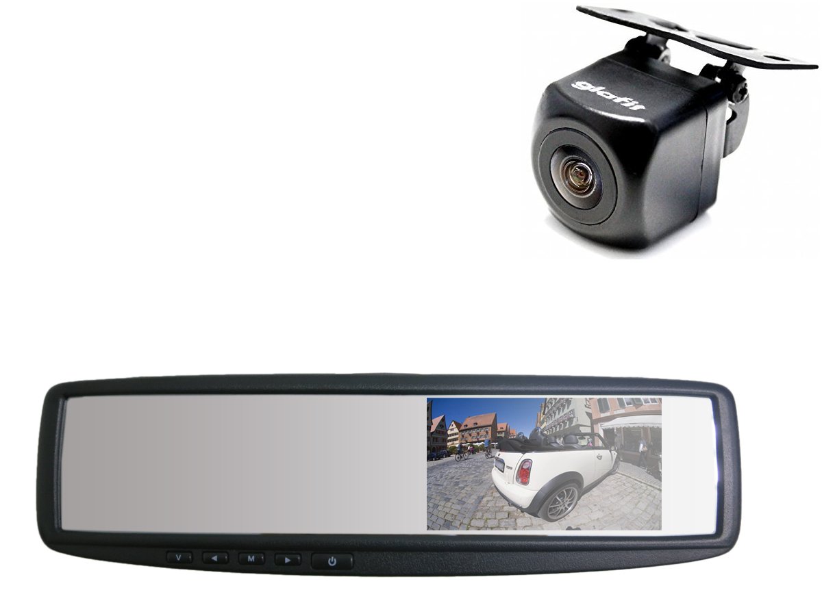 バックミラー型モニターとカメラセット Amazon | 2系統入力 4.3インチ ルームミラーモニターと角型