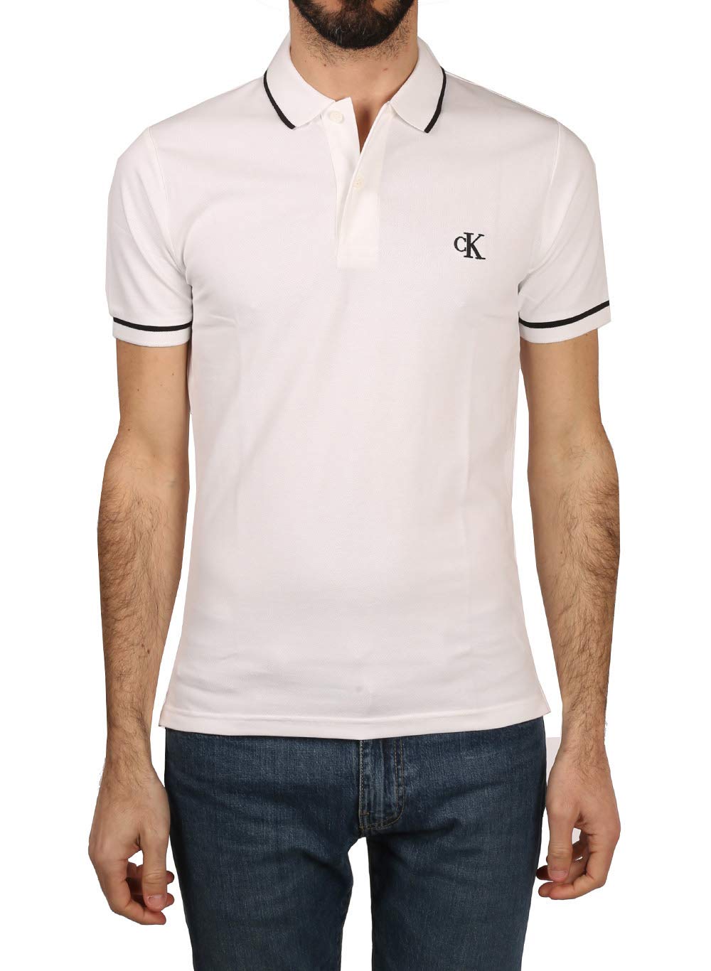Calvin Klein Jeans Tipping Slim Polo J30j315603, Polos de Manga Corta, Hombre, Blanco (Bright White), XS