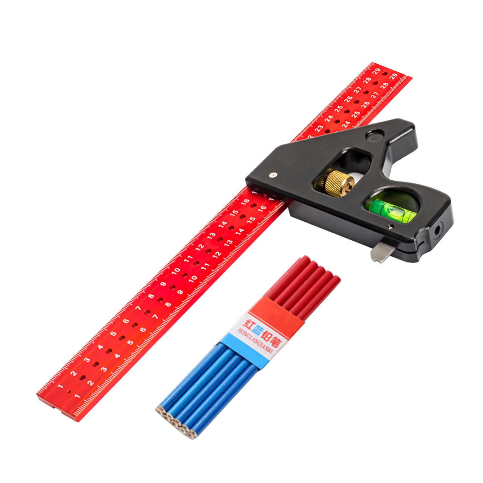 Escuadra combinada de carpintero de 300/400 mm con mango y niveles integrados para un marcado y medición precisos