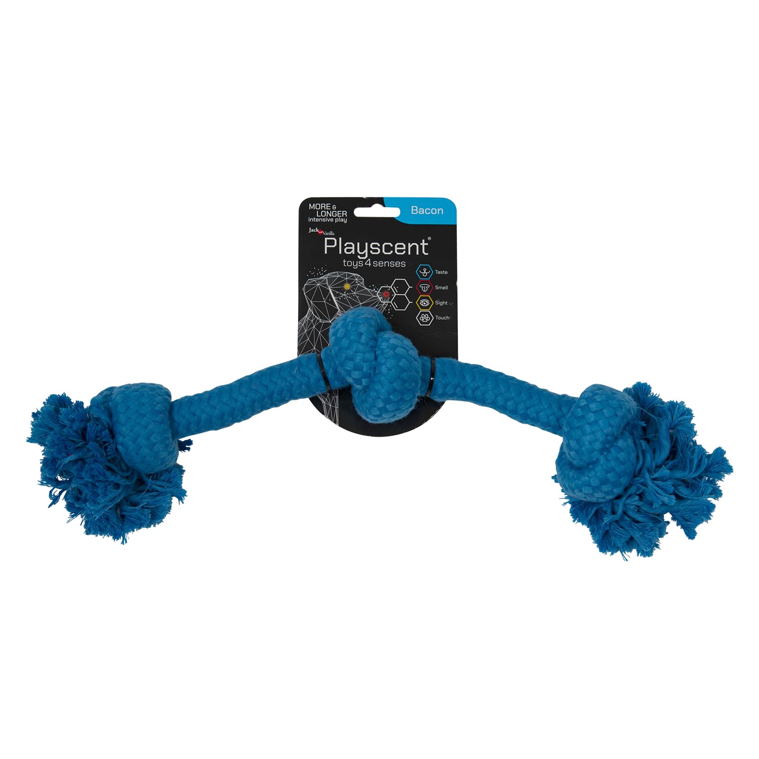 JACK AND VANILLA, PLAYSCENT PLAYSCENT Heavy Duty Dog Chew Rope Bacon Scent Ideal for Interactive Play 48 cm, Multi-Colour, for All Breeds