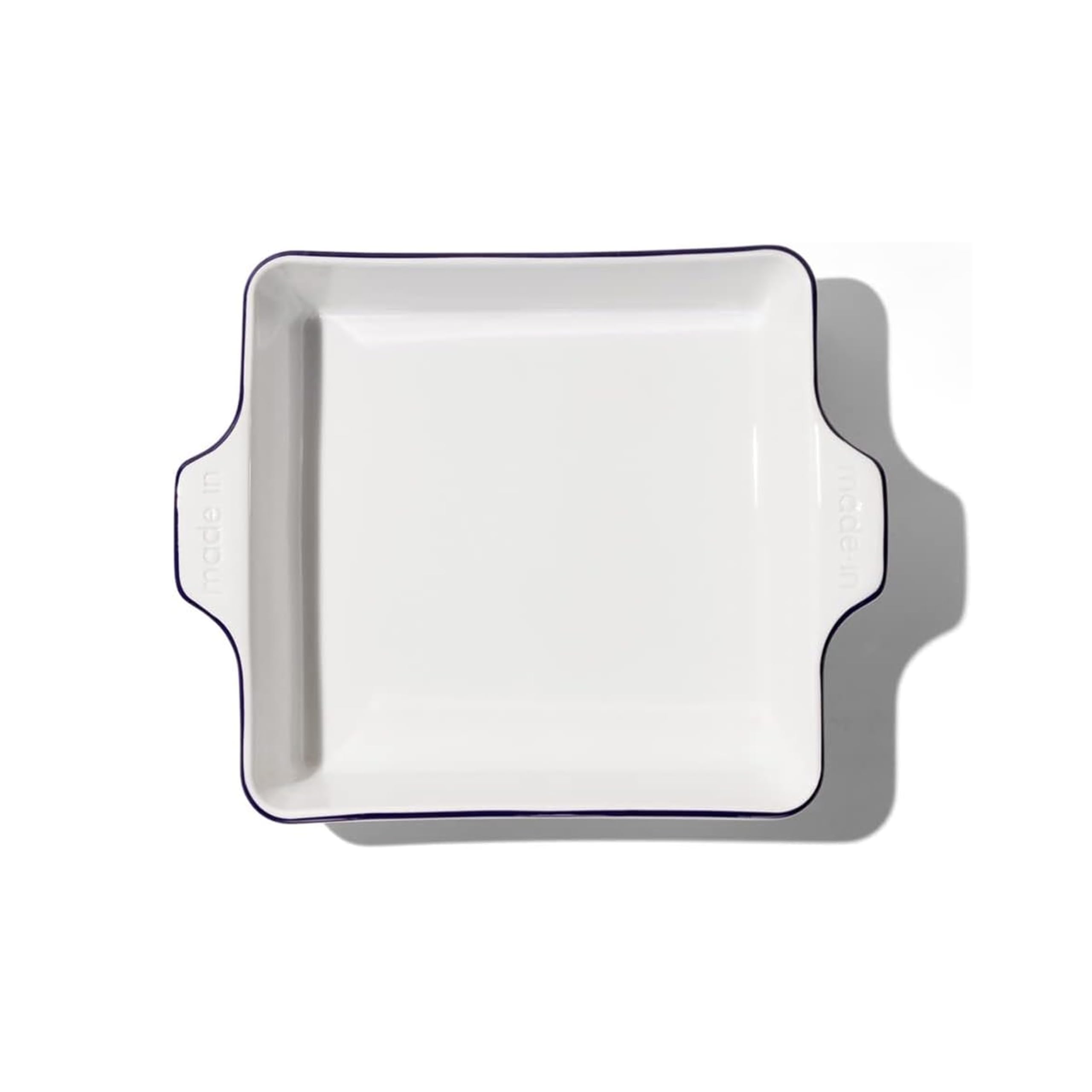 Made In Cookware | Square Baking Dish | Navy Rim | Handcrafted Porcelain | Professional Bakeware | Crafted in France