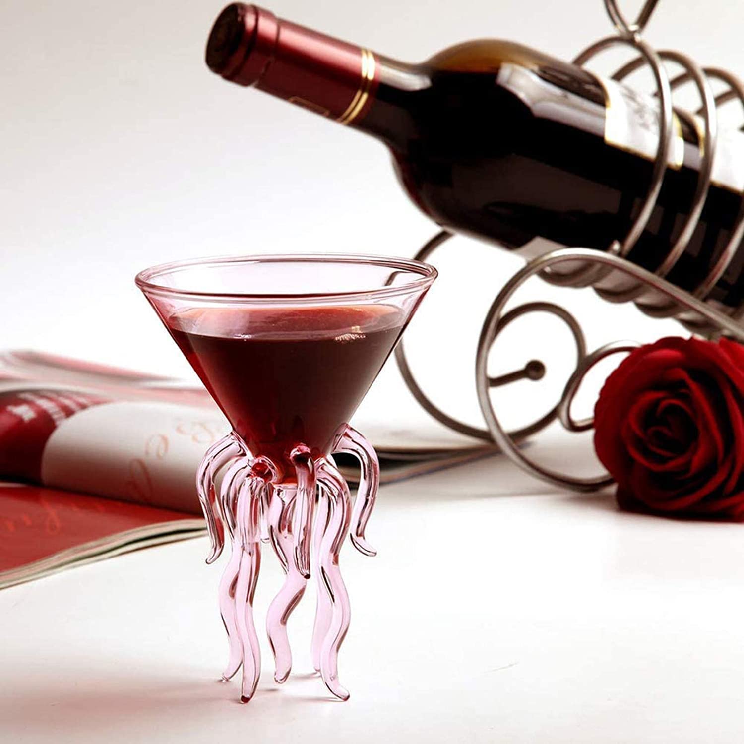 Set di 2 bicchieri creativi da 155 ml, per festa di Octopus, cocktail e cocktail, in cristallo trasparente di alta qualità, per casa, matrimoni e celebrazioni.