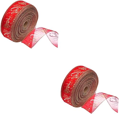 NOLITOY 2pcs Christmas Ribbon Xmas Ribbon Gauze Material Ribbon Marriage Room Decoration Ribbon Wedding Decoration listones para manualidades