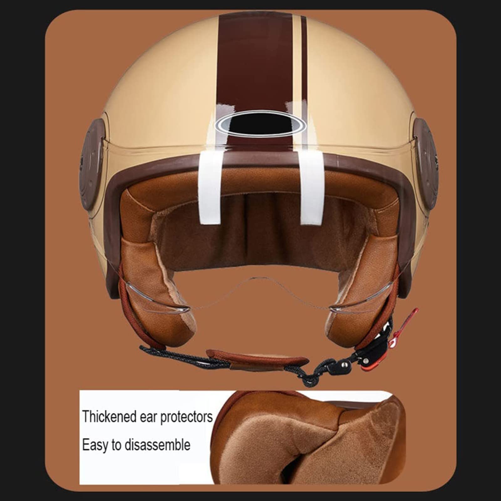 Vintage Motorhelm Volwassenen Open-Face Motorhelmen Retro Halve Helm voor Scooter Bromfiets Baseball Cap Mannen en Vrouwen Street Cruiser Goggles ECE Gecertificeerde Helm 4,XXL