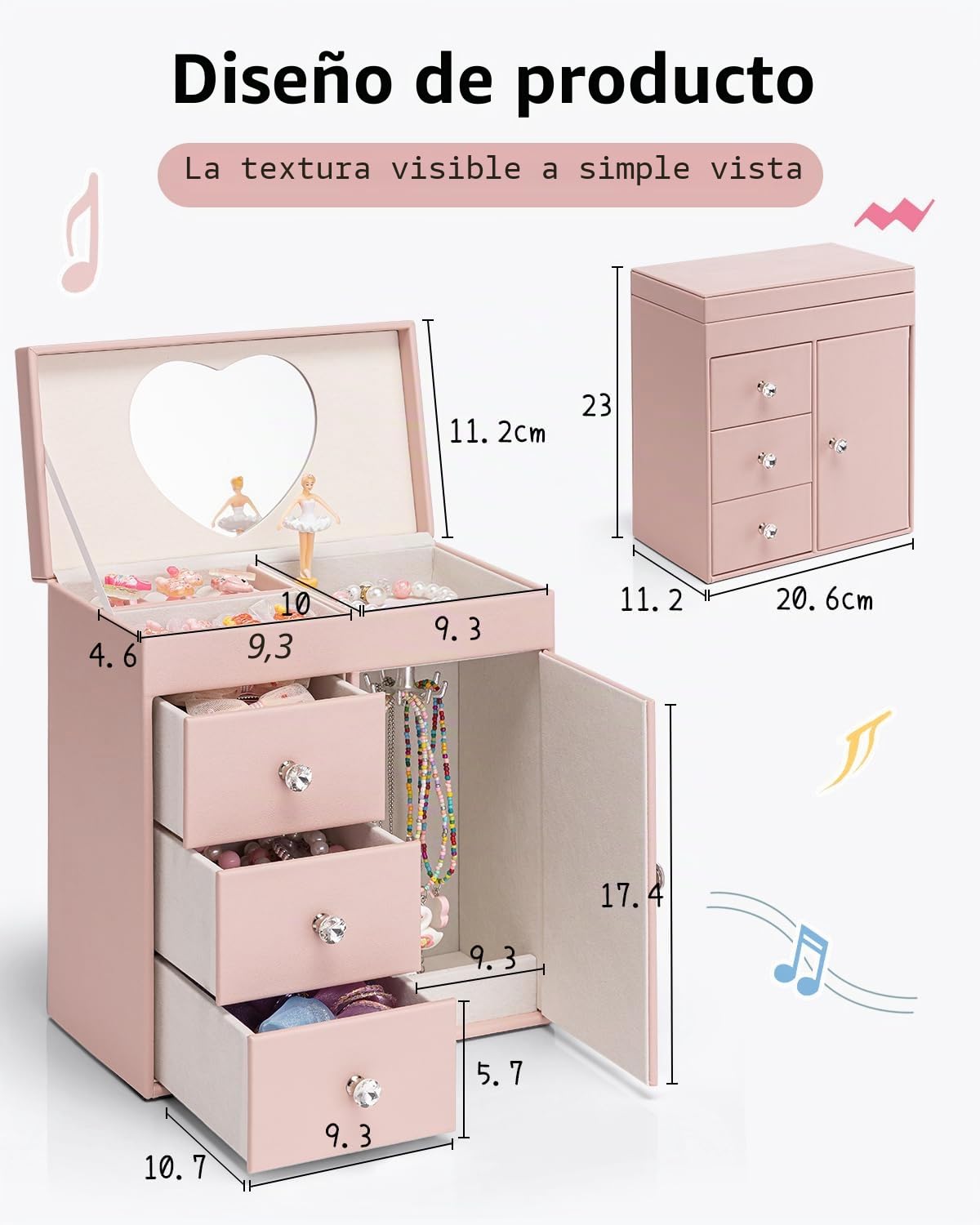Caja de música para niñas con bailarina, joyero musical 4 capas