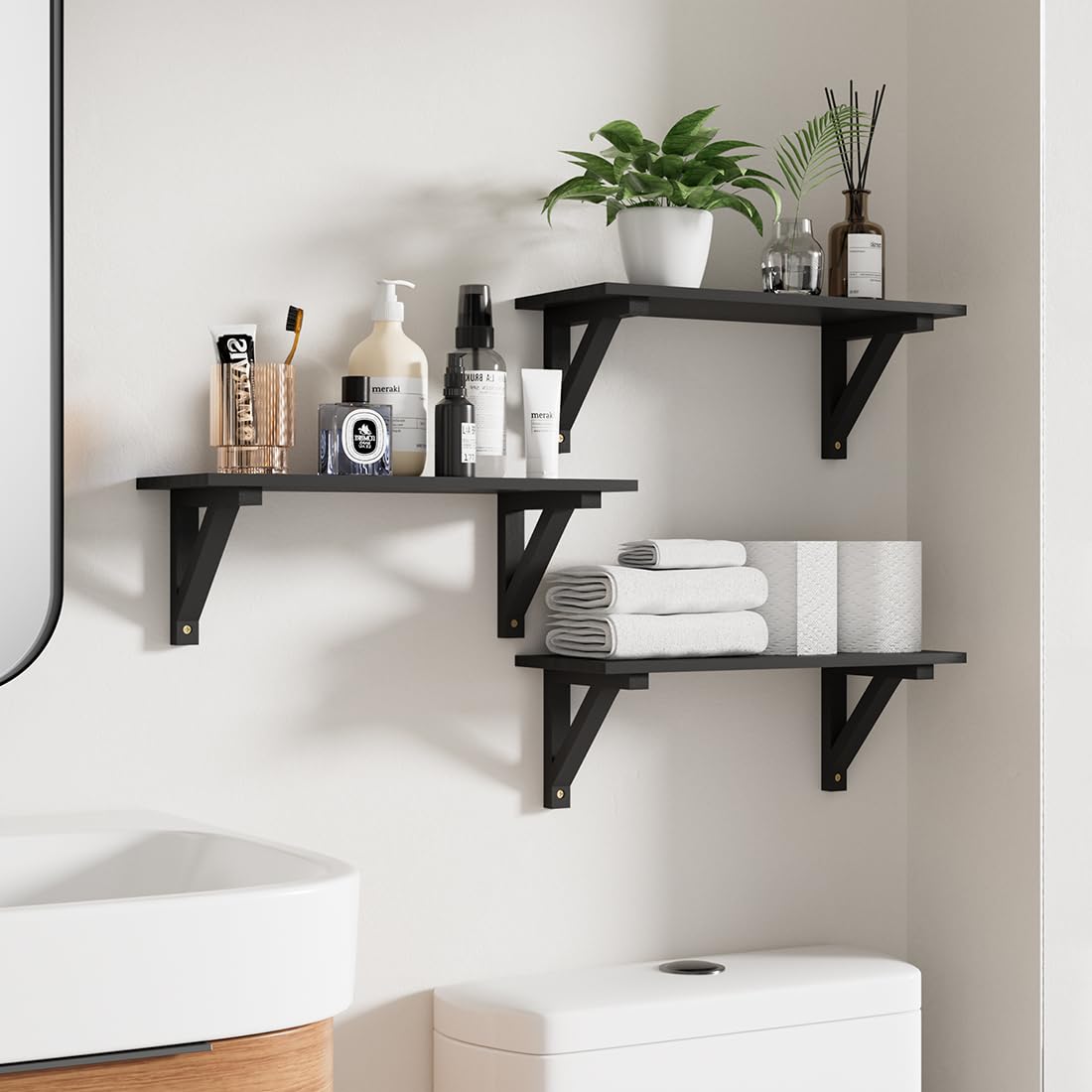 Ruichang Wandplank van hout, 3-delige set, keukenrek, hangend, boekenplank, muur, hangplank, fotolijst, plank, muur, zwevende plank voor kinderkamer, woonkamer, keuken, kantoor, wandplank (natuur