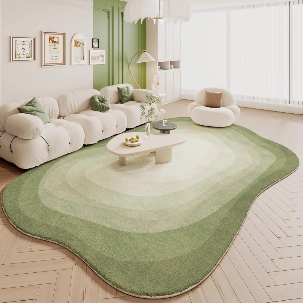 Green Beige Abstract Shaped Rug 5x7 Modern Irregular Shaped Area Rug for Living Room Bedroom Dining Room Home Office Unique Aesthetic Boho Art Area
