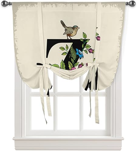 Tie Up Curtains for Window Kitchen Curtain Vintage Monogram Letter Z Adjustable Shades Rod Pocket Balloon Curtains Blackout Window Valences Drapery