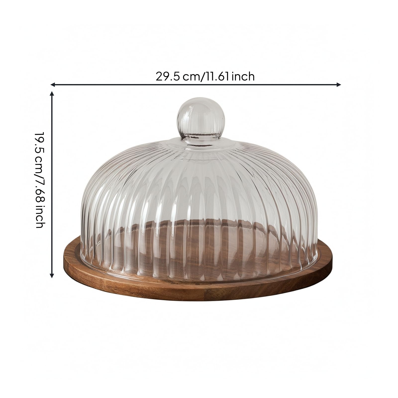 Klar Kuchenplatte mit haube, Große Größe, Akazienholztablett Mit 26-cm-Glasg