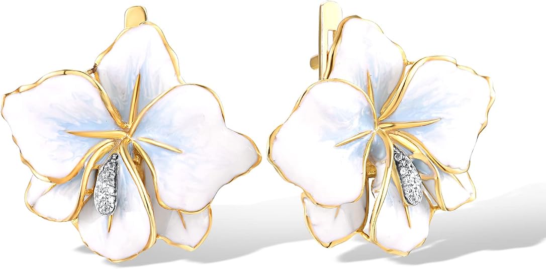Santuzza 10K Solid Gold Diamond Enamel Flower Earrings for Women Santuzza 10K Solid Gold Diamond Enamel Flower Earrings for Women - Elevate Your Garden Wedding Look with These Essentials