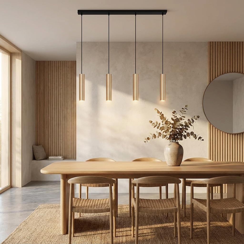 BARCELONA LED Bila 4 Vierfach Pendelleuchte GU10 Messing | Robustes Aluminium, Innenbeleuchtung, lineares Design, edle Oberfläche, Esszimmer, Küche, modernes Wohnzimmer