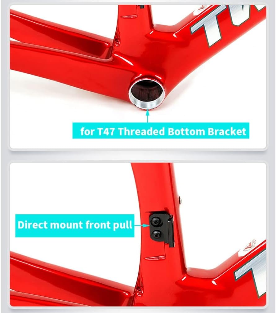 Road Bike Frameset 700C Carbon Off-Road Racing Frame 43.5/46/48/50/52/54/56CM Disc Brake Bicycle Frame Thru Axle F12x100mm/R12x142mm，with Fork(46CM red)
