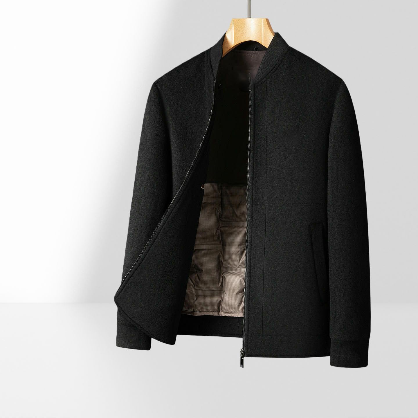 Męska jesienno-zimowa dwulicowa wełniana kurtka biznesowa z odpinaną wkładką puchową