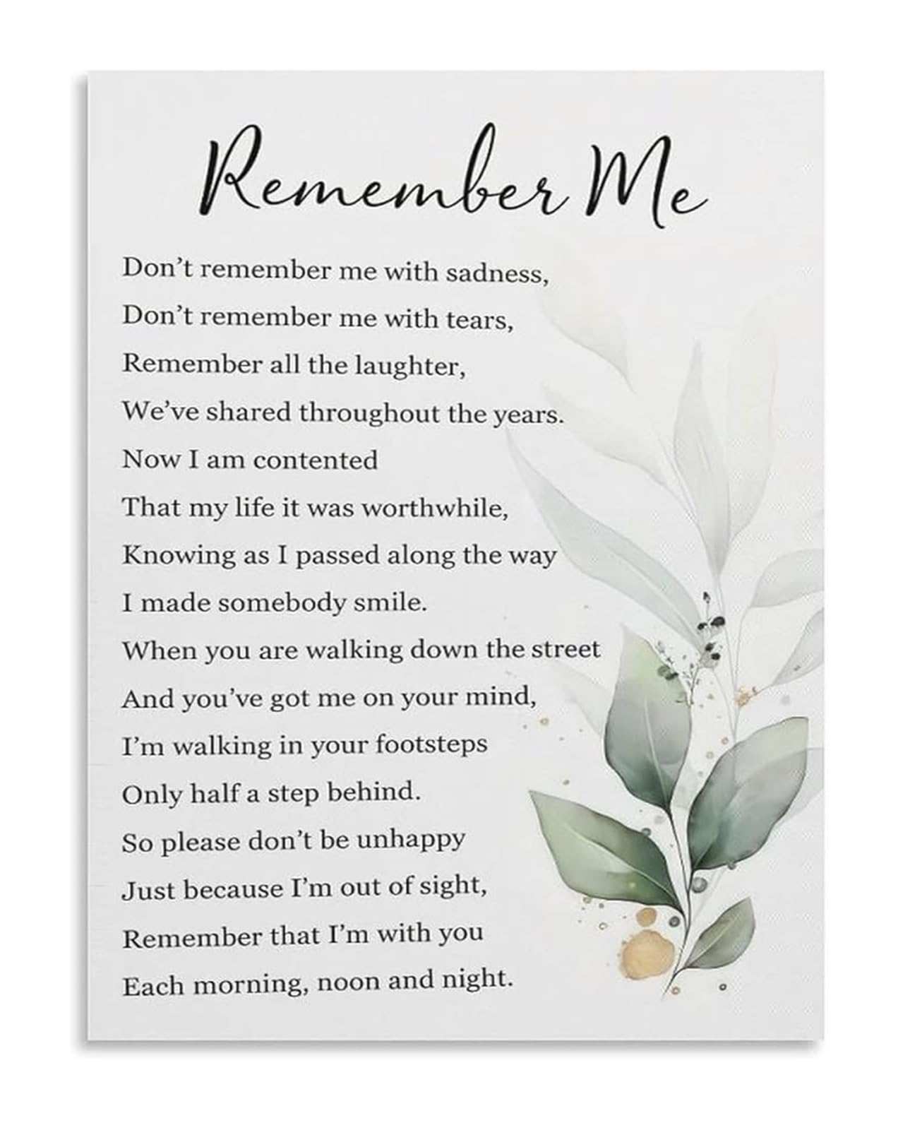 LLBOGRGGN Sentimental Remember Me Poetry Poster Canvas Wall-Art for Living Room Study Comfort Decor(Unframed,16x24inch(40x60cm))