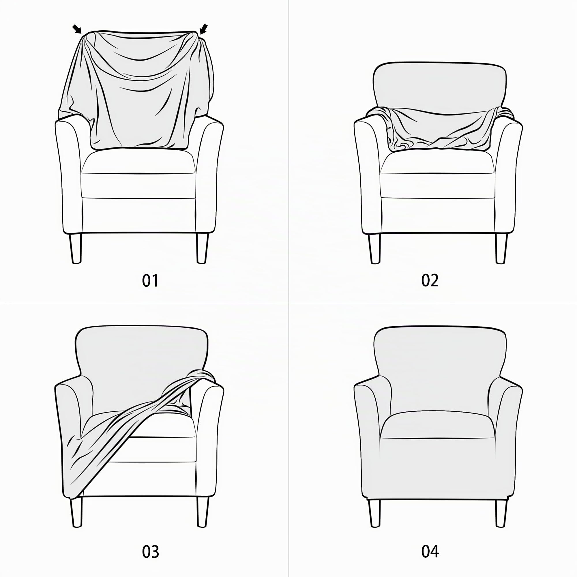 SHANNA Stretch-Bankett-Stuhlhussen: 1 Stück, luxuriöser gestrickter Sesselhussen aus der Mitte des Jahrhunderts, superweich, mit Schaumstoffstangen, Möbelschutz, für Wohnzimmer (A-Schwarz)