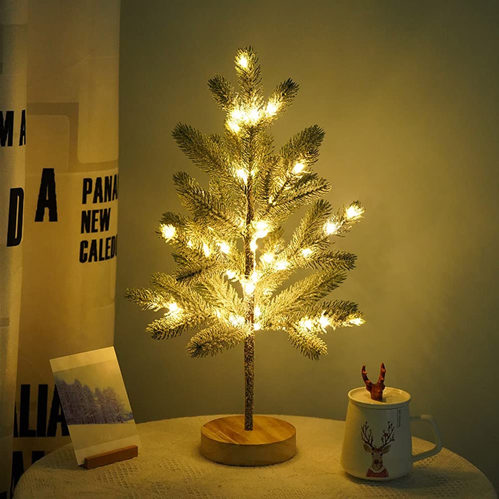 Arbre de Noël décoratif avec 50 LED, hauteur 50cm/19,68in blanc chaud éclairage d'arbre LED intérieur, pile AA pour chambre à coucher, salon, maison, fête, mariage, festival décor
