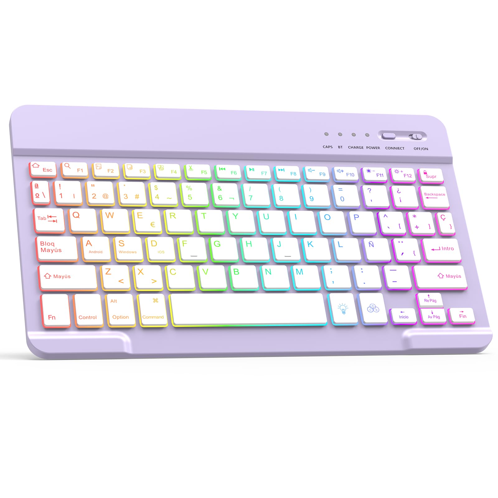 HZD Teclado Bluetooth Español, Light Teclado Inalámbrico Portátil, QWERTY | Teclado inalámbrico Bluetooth con Retroiluminación para iPad, iPhone, Samsung, Lenovo, Compatible con iOS, Android y Windows Global Recycled Standard Global Recycled Standard Global Recycled Standard