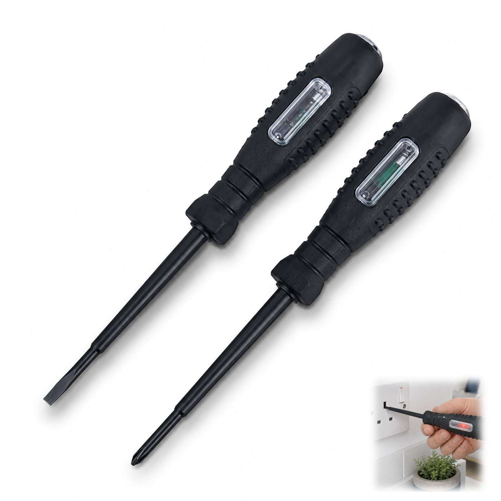 2 Stück Schraubendreher, Spannungsprüfer, 2-in-1, Schraubendreher, Spannungsprüfer, elektrischer Teststift mit Erkennung 12 V-220 V, magnetisch, flach und kreuzförmig, Phasendetektor AC/DC, Induktion