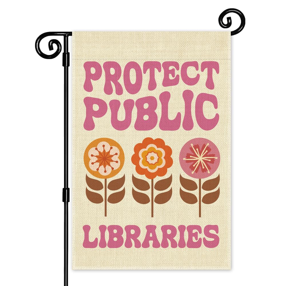 JMYROG Protect Public Libraries Garden Flag, Double Sided Yard Outdoor Farmhouse Lawn Porch Reading Room Classroom Decor Banner, Funny Free Library