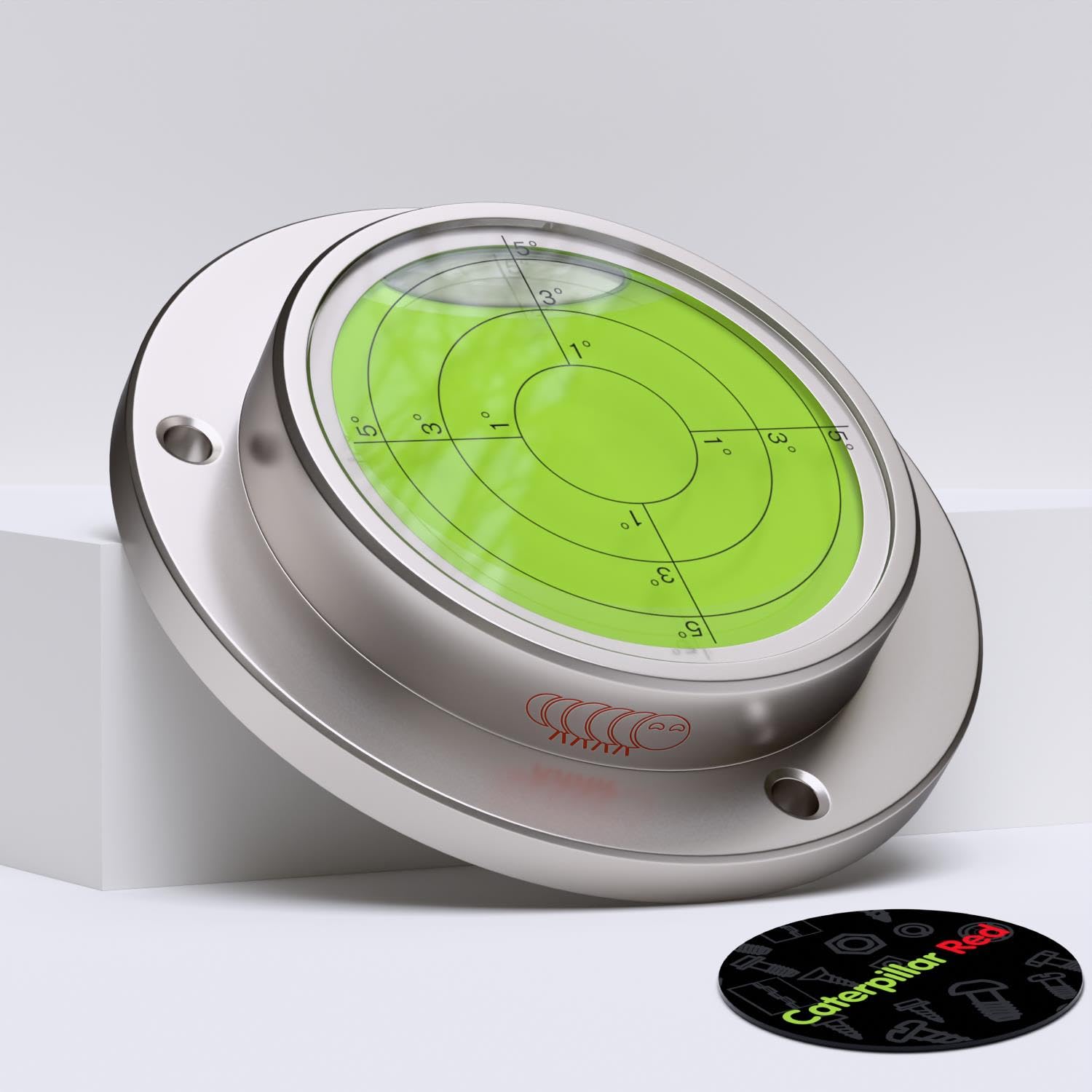 Nivel de burbuja circular metálico con brida, verde, diámetro 100mm | Nivel de burbuja circular metálico para montaje con tornillos, comprueba dos direcciones a la vez en maquinaria y equipos