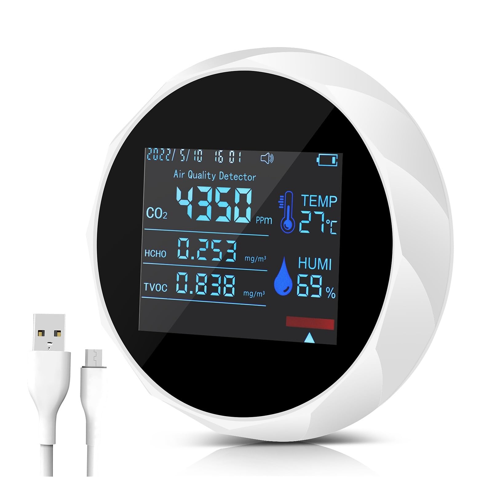 Licznik cząstek powietrza 7 w 1 miernik CO2 cyfrowy miernik temperatury i wilgotności TVOC HCHO detektor Monitor jakości powietrza alarm ostrzegawczy Monitor(Wit)