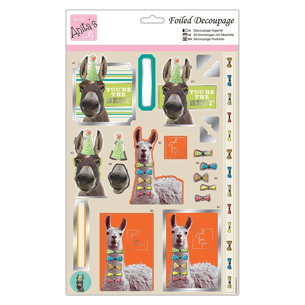 Anita's A4 Laughing Llama Decoupage Sheet, Accessories Supplies For Craft, Paper Craft, Scrapbooking, Card Making, Origami, Ideal for Adult Craft, Adds Textured Pattern To Craft Projects