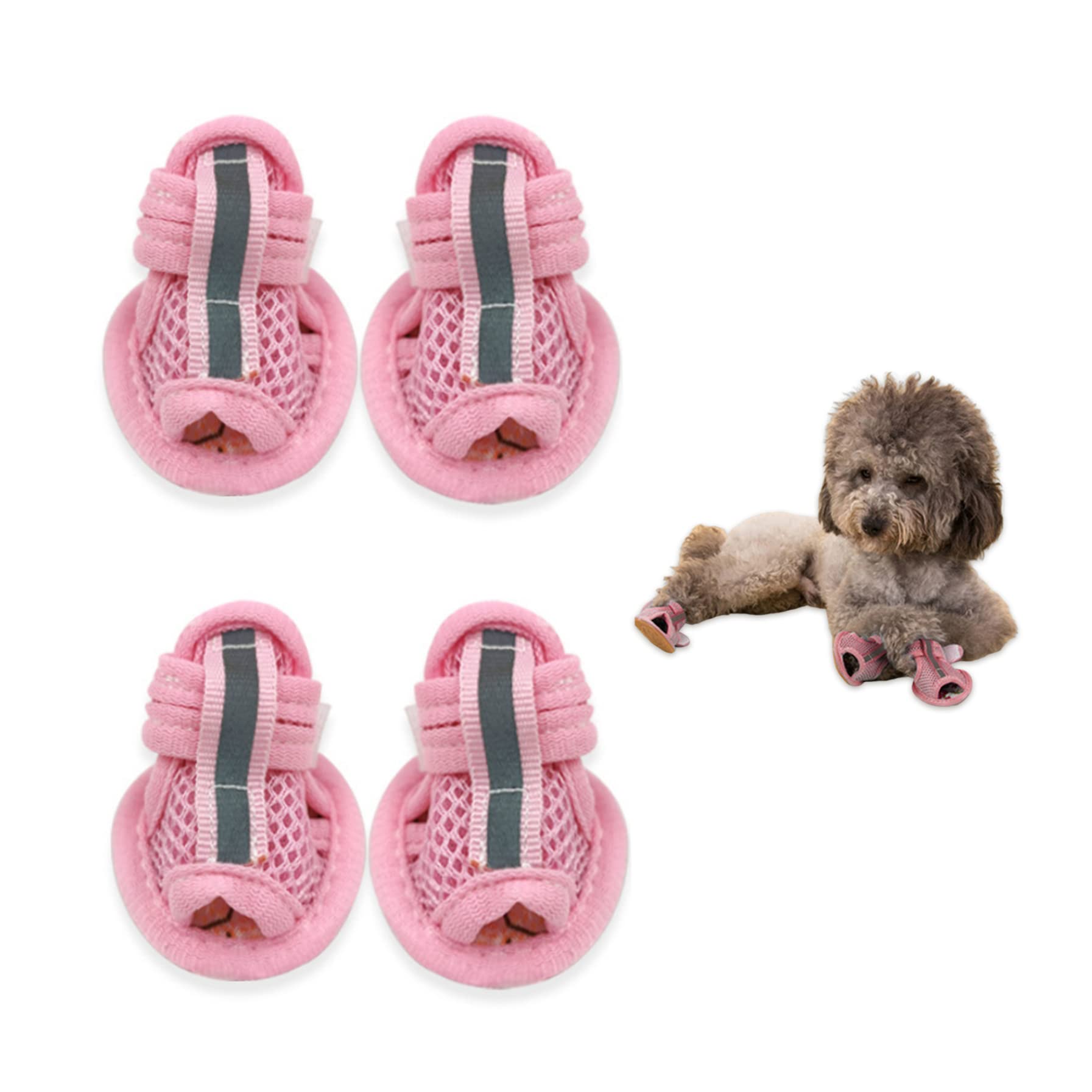 Eaarliyam Summer Dog Sandals, 2PCS Breathable Mesh Dog Shoes, Hot Pavement Puppy Shoes, Soft Sole Paw Protectors for Small Dogs (Pink, Size 4)