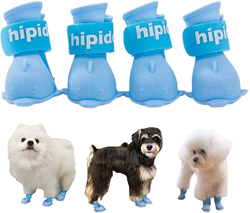 4 botas impermeables para perro, zapatos para perro para nieve y lluvia, peluche de Pomerania, bichón y cachorro (azul, S)
