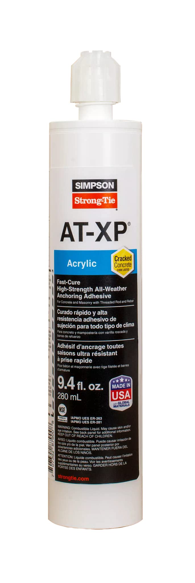 Simpson Strong-Tie AT-XP10 at-XP® 9.4-oz. High-Strength Acrylic Anchoring Adhesive Cartridge w/Nozzle (Pack of 6)