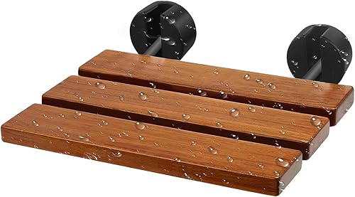 Asiento de ducha plegable de teca de 20 pulgadas montado en la pared, banco de ducha plegable, asiento de ducha plegable, asiento de ducha de teca