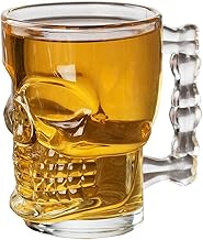 FOMQUAZLI Skull Glass Beer Mug with Handle, Heavy Base Funny Beer Stein Cup Clear Drinking Glasses for Whisky, Wine, Juice, Bar, Halloween Decorations Gifts 510ML 1PCS