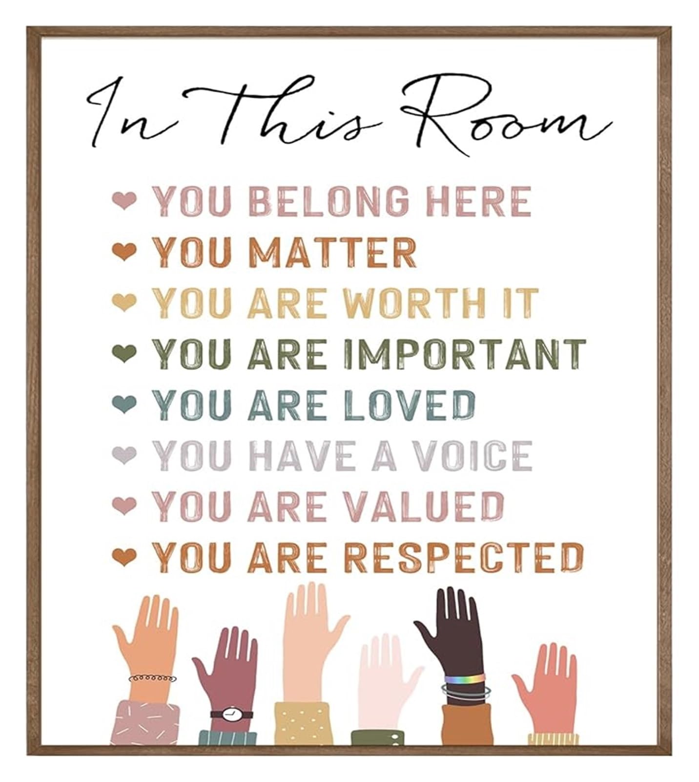 FOPURE Inclusive Classroom Decor Diversity Posters You Belong Here Canvas Art Boho Wall-Art(Framed,12x18inch(30x45cm))