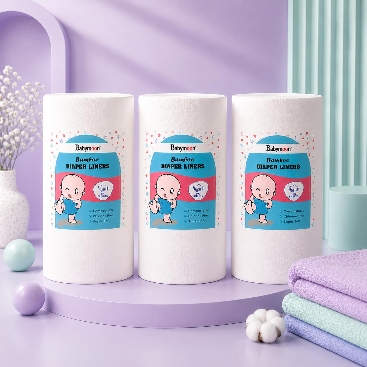 Babymoon Disposable Flushable Diaper Liners | Biodegradable Bamboo Nappy Diaper Liners -Set of 3-image-26