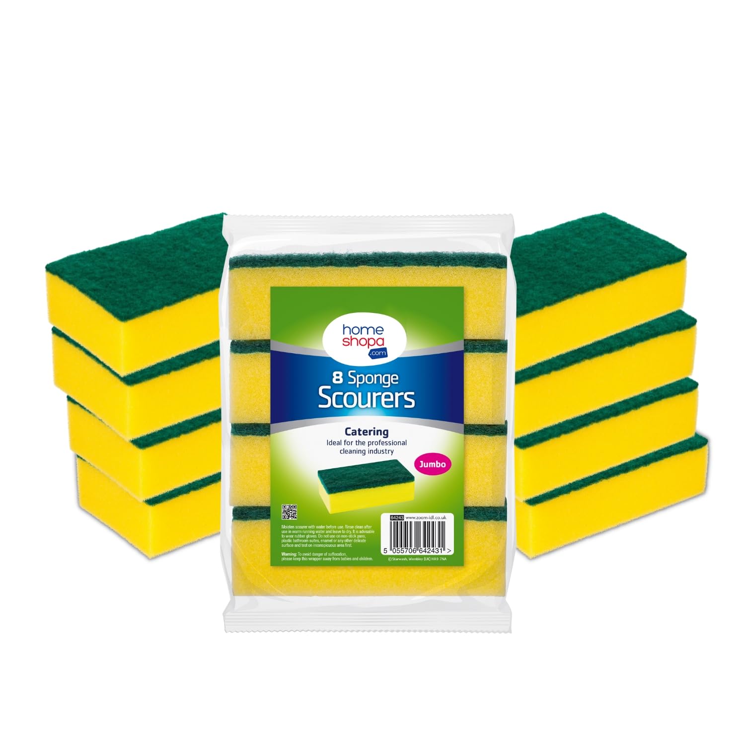 HOMESHOPA Heavy Duty Scrub Sponges, 8 Pack Catering Sponges Scourers, Non-Scratch Washing Up Scrubbing Dual Sided Dishwashing Cleaning Scourer, Reusable Scrub Pads for Kitchen Bathroom Pots Pans