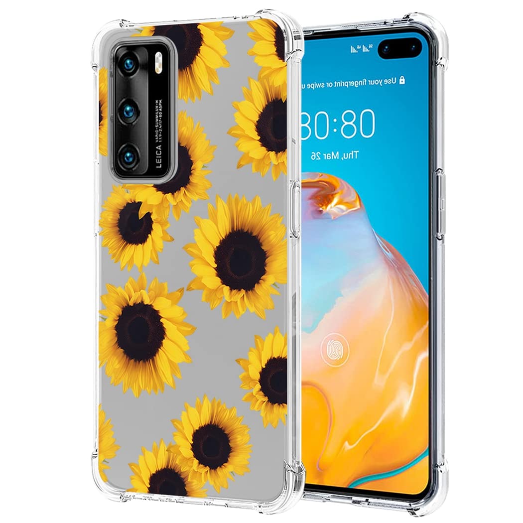 Yerebel Case for Huawei P40 Case, Huawei P 40 ANA-NX9, ANA-LX4 Cute Case, Clear Flexible Bumper TPU Soft Rubber Silicone Cover Phone Case for Huawei P40 (Sunflower)