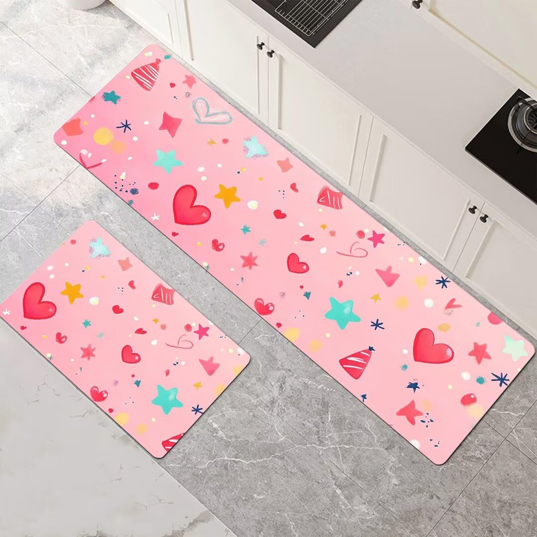 Alfombras de cocina de 2 piezas (50x80 y 50x150 cm) color rosa 1-459